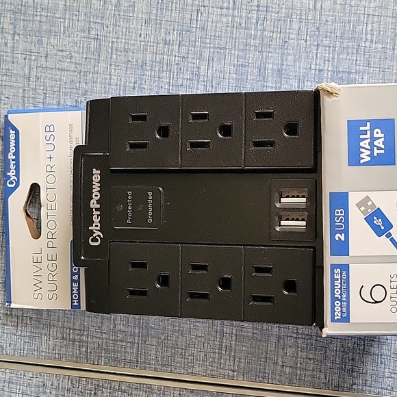Cyber Power Swivel Surge Protector +USB. Six Outlets  Two USB Charging Ports - Picture 6 of 8